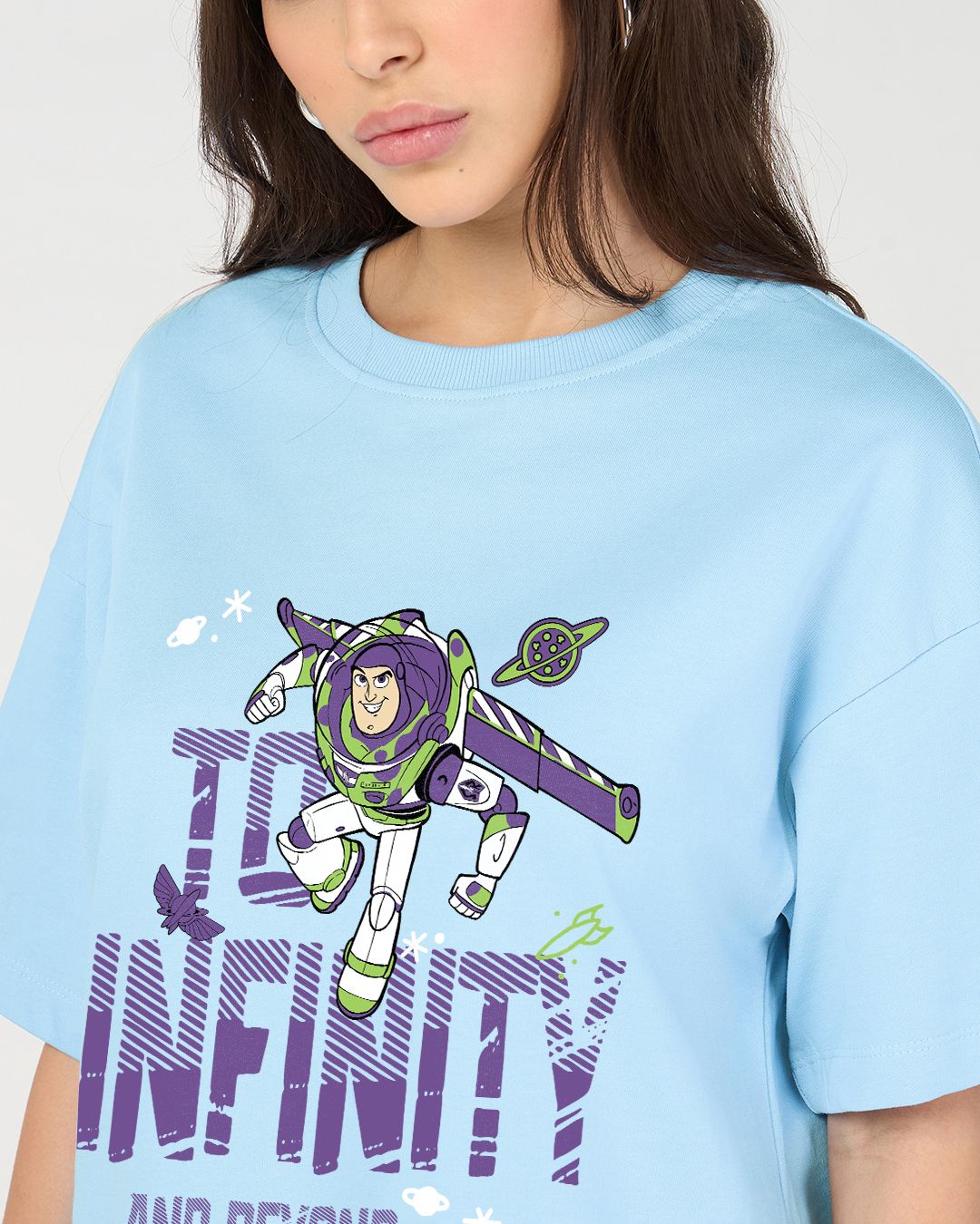 QUNIC Women's Clear Sky Blue Infinity Graphic Printed Oversized T-shirt