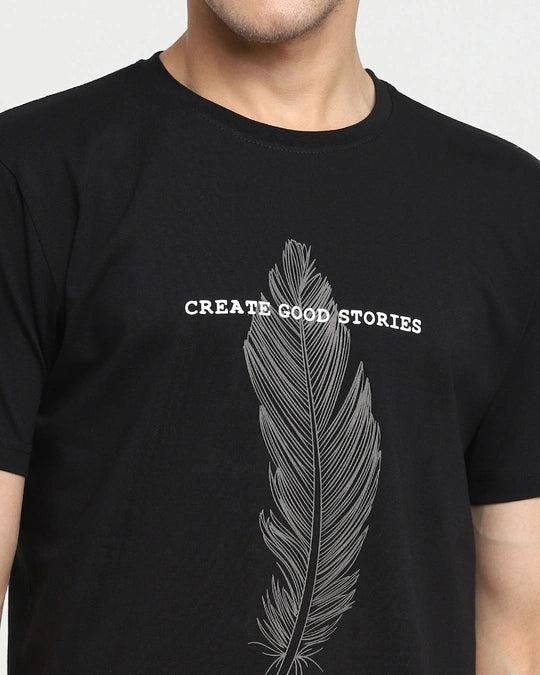 Men's Black Create Good Stories Typography T-shirt