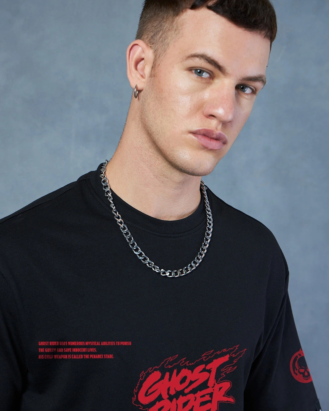 Men's Black Spirit Of Vengeance Graphic Printed Oversized T-shirt