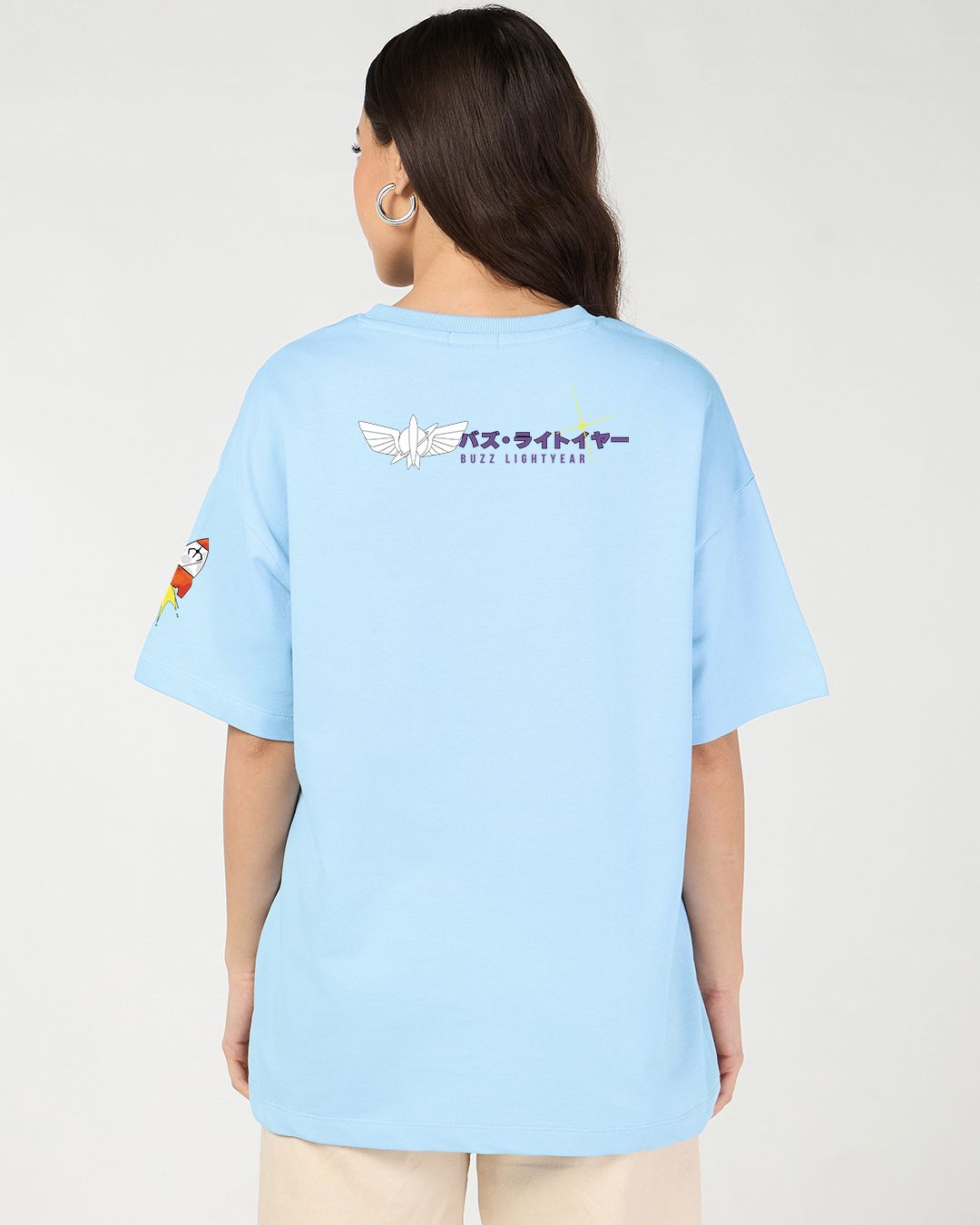 QUNIC Women's Clear Sky Blue Infinity Graphic Printed Oversized T-shirt