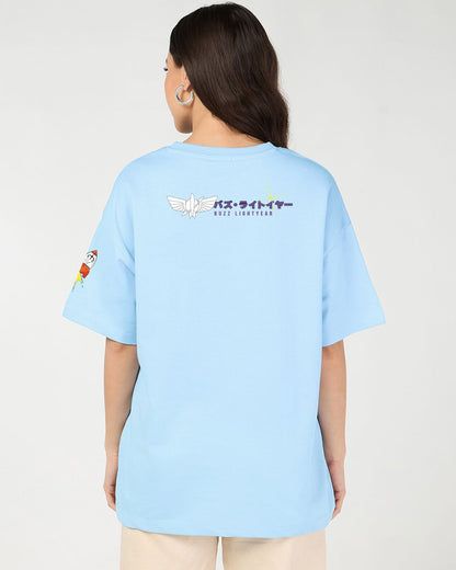 QUNIC Women's Clear Sky Blue Infinity Graphic Printed Oversized T-shirt