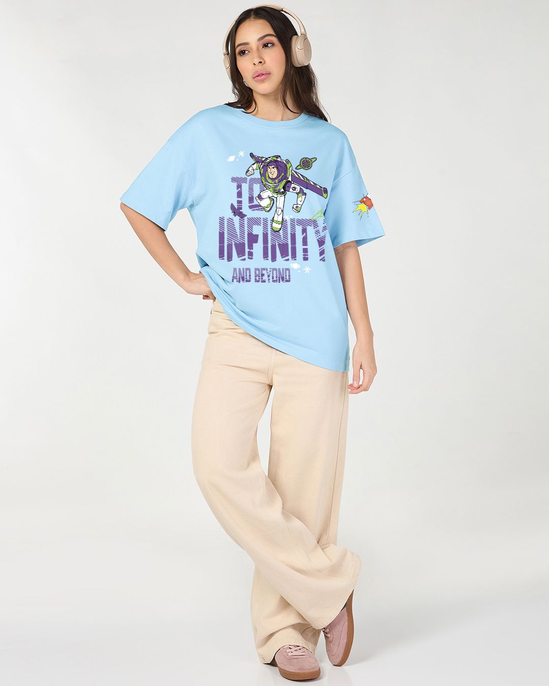 QUNIC Women's Clear Sky Blue Infinity Graphic Printed Oversized T-shirt