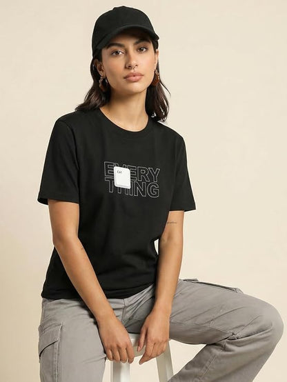 Women’s Graphic Printed T-Shirt | Regular Fit 180 GSM Cotton Tee for Women | Comfortable Round Neck Casual Wear