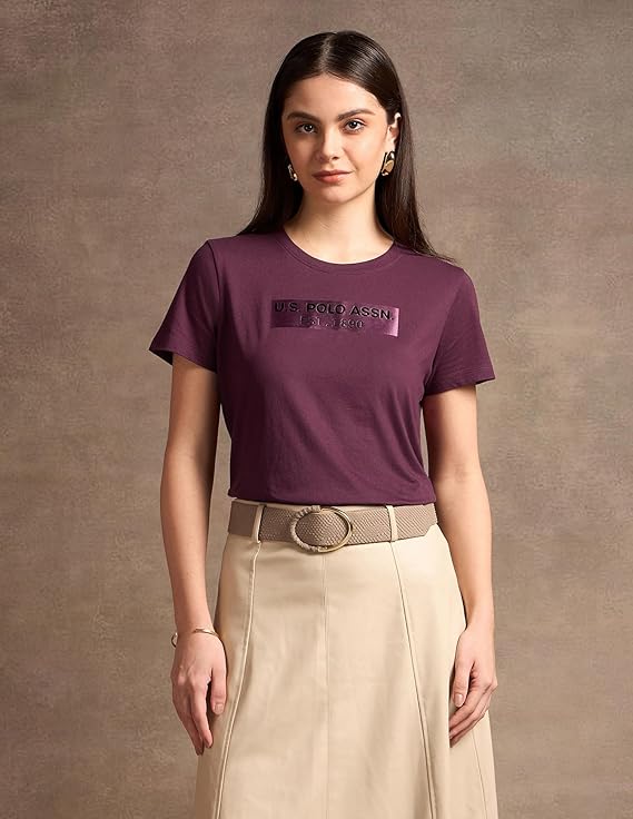 Women's Solid Plum Purple Round Neck Half Sleeve Cotton Blend Regular Fit Casual T-Shirt | Soft Breathable Summer Tee | Trendy Everyday Basic Top for Women & Girls