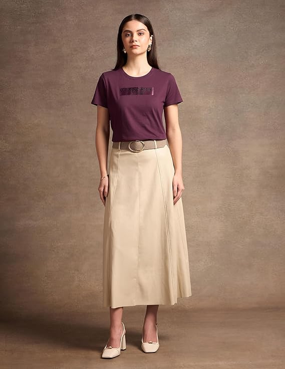 Women's Solid Plum Purple Round Neck Half Sleeve Cotton Blend Regular Fit Casual T-Shirt | Soft Breathable Summer Tee | Trendy Everyday Basic Top for Women & Girls