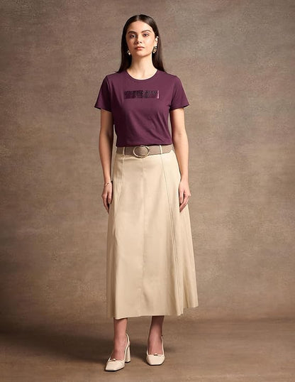 Women's Solid Plum Purple Round Neck Half Sleeve Cotton Blend Regular Fit Casual T-Shirt | Soft Breathable Summer Tee | Trendy Everyday Basic Top for Women & Girls