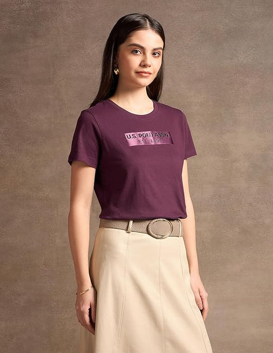 Women's Solid Plum Purple Round Neck Half Sleeve Cotton Blend Regular Fit Casual T-Shirt | Soft Breathable Summer Tee | Trendy Everyday Basic Top for Women & Girls