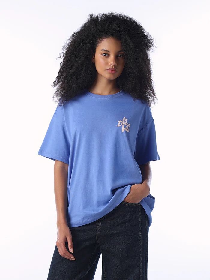 Organic Cotton Printed Oversized T-shirt - Blue