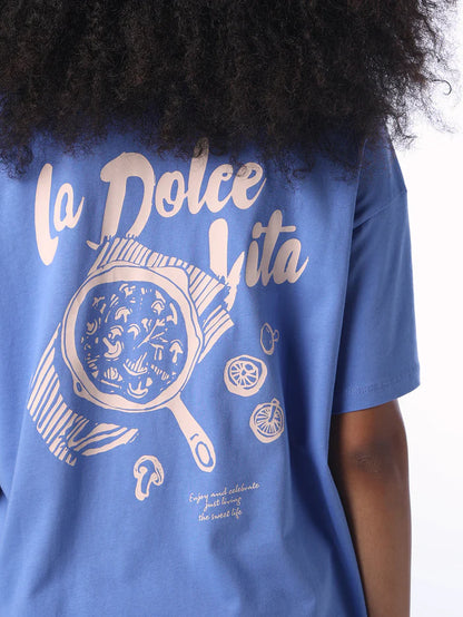 Organic Cotton Printed Oversized T-shirt - Blue