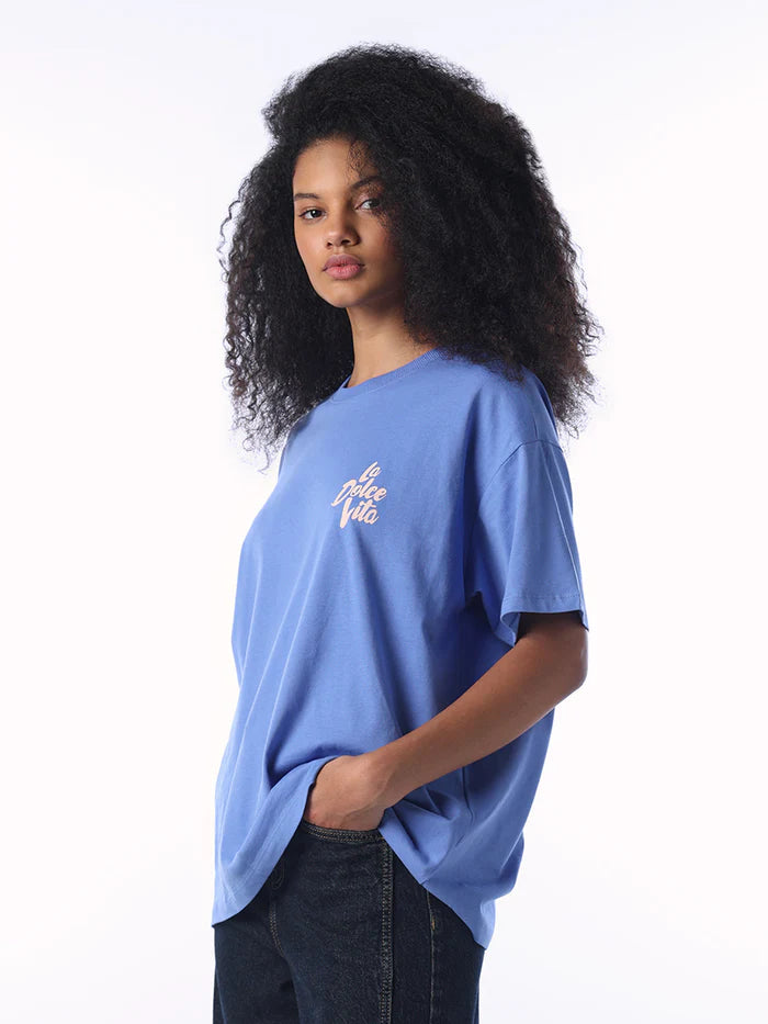 Organic Cotton Printed Oversized T-shirt - Blue