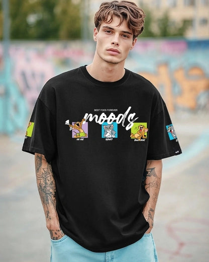 Men's Black Friends & Feelings T&J Graphic Printed Oversized T-shirt