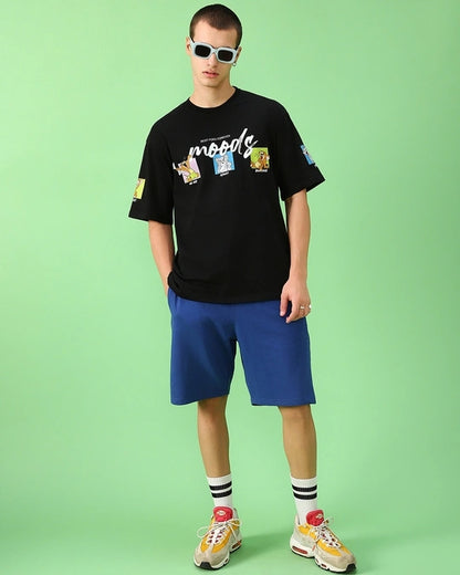 Men's Black Friends & Feelings T&J Graphic Printed Oversized T-shirt