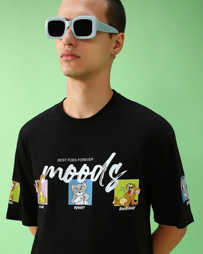 Men's Black Friends & Feelings T&J Graphic Printed Oversized T-shirt