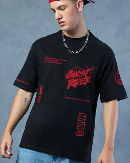 Men's Black Spirit Of Vengeance Graphic Printed Oversized T-shirt