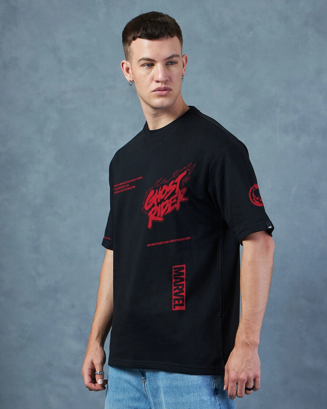 Men's Black Spirit Of Vengeance Graphic Printed Oversized T-shirt