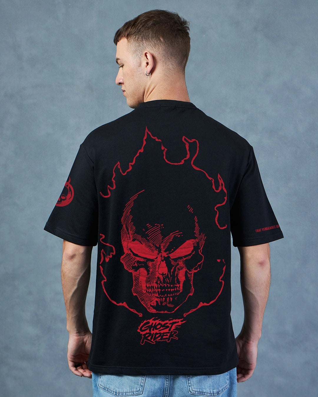 Men's Black Spirit Of Vengeance Graphic Printed Oversized T-shirt