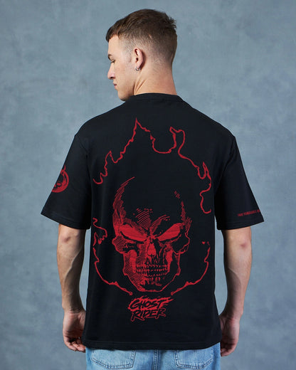 Men's Black Spirit Of Vengeance Graphic Printed Oversized T-shirt
