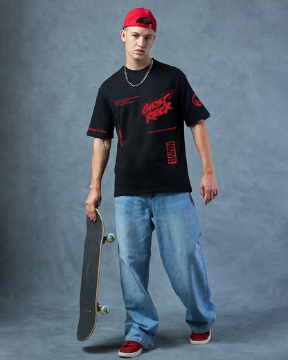 Men's Black Spirit Of Vengeance Graphic Printed Oversized T-shirt