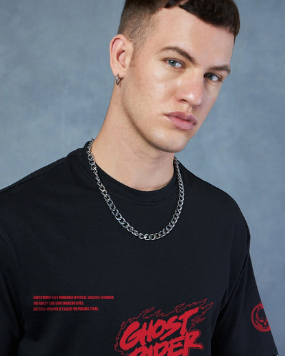 Men's Black Spirit Of Vengeance Graphic Printed Oversized T-shirt