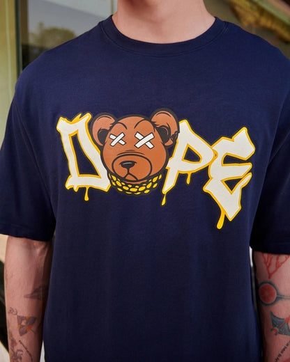 Men's Blue Dope Bear Graphic Printed Oversized T-shirt