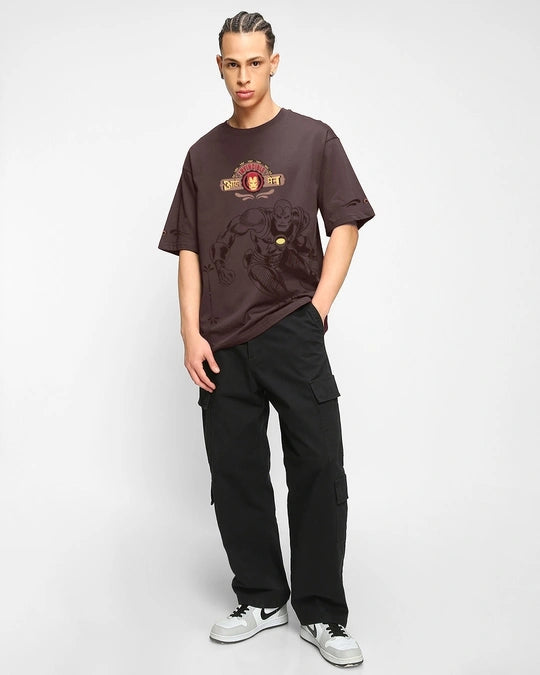 Men's Chocolate Brown Iron Truck Graphic Printed Oversized T-shirt(x5, x10, x20, x50 pcs)
