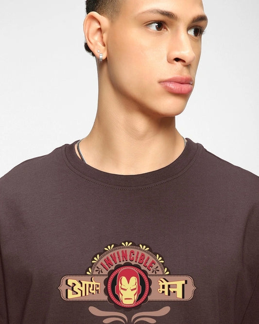 Men's Chocolate Brown Graphic Printed Round Neck Cotton Blend Oversized T-Shirt for Men | Casual Stylish Half Sleeve Tee