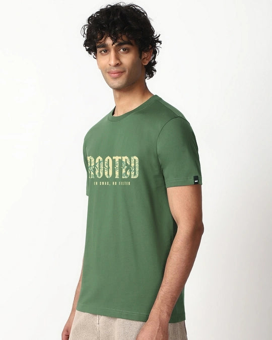 Men's Green Sanskari Drip Typography T-shirt