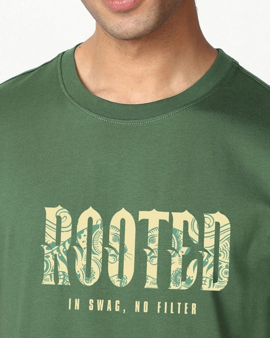 Men's Green Sanskari Drip Typography T-shirt