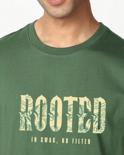 Men's Green Sanskari Drip Typography T-shirt