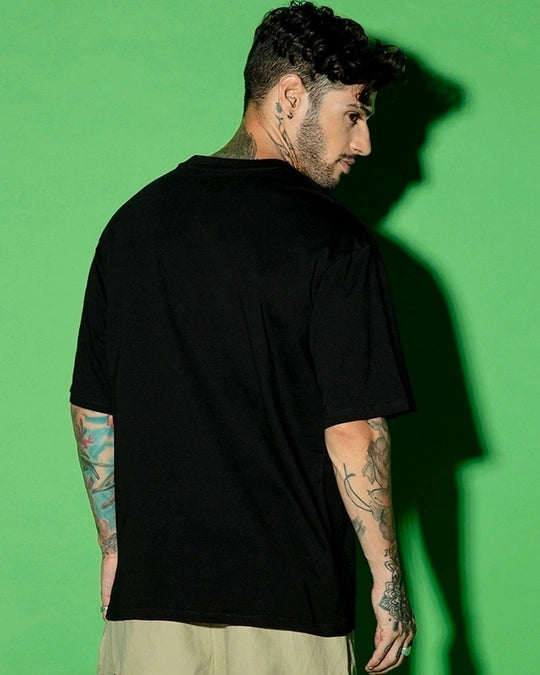 Men's Jet Black Freedom Graphic Printed Oversized T-shirt