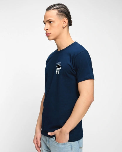 Men's Navy Blue Peace Out Astronaut Graphic Printed T-shirt