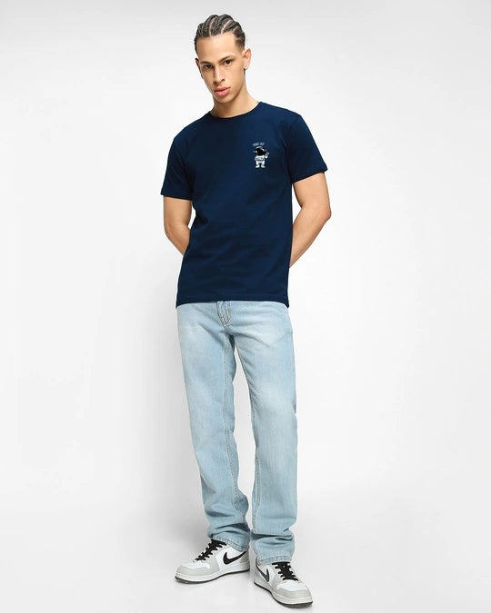 Men's Navy Blue Peace Out Astronaut Graphic Printed T-shirt